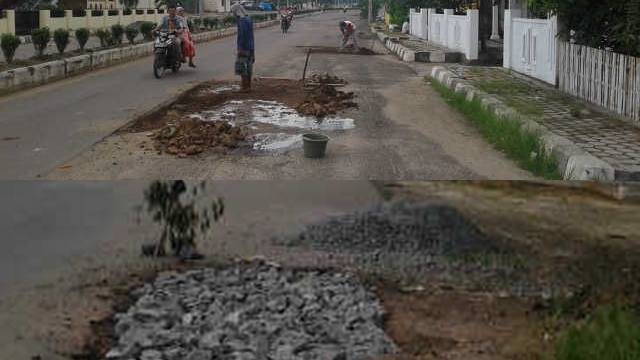 Perbaikan Jalan Kota Sukadana Diduga Asal Jadi