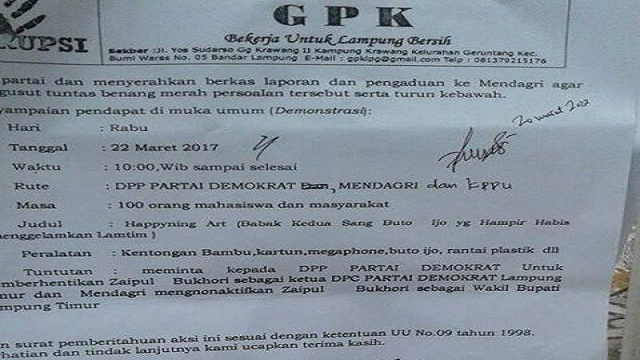 Aksi Ganyang Mafia Proyek Lamtim Akan Berlanjut Ke “DPP Demokrat Dan Kemendagri”