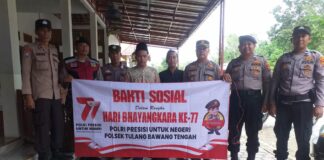 Sambut Hut Bhayangkara Ke-77, Kapolsek Tulang Bawang Tengah Bagikan Bansos Ke Pondok Pesantren Tahfidz Qurainic Center Tubaba.