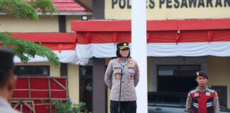 Kapolres Pesawaran Memimpin Langsung Apel Pagi Perdana Dilapangan Mapolres Pesawaran