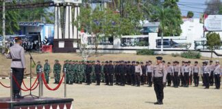 Amankan Pemilu 2024, Polres Lampung Utara Melaksanakan Apel Gelar Pasukan Ops Mantap Brata Krakatau