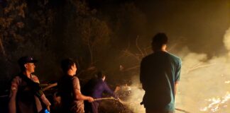Polisi Dan Warga Berjibaku Padamkan Kebakaran Lahan Di Perbukitan Pagelaran